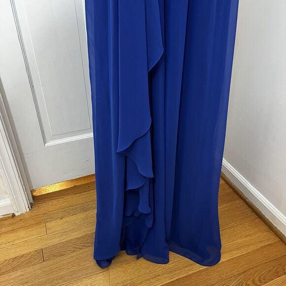 AIDAN MATTOX Royal Blue Flowy Lined Ruffle Grecian Style Maxi Dress Womens Sz 2 - Picture 3 of 8